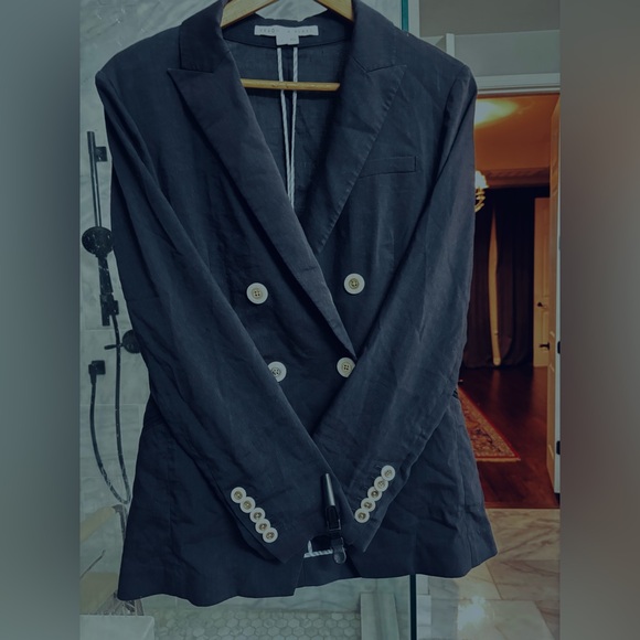Veronica Beard Nisha Double Breasted Navy Blue Linen Blend Blazer Nautical sz 8 - Picture 9 of 12